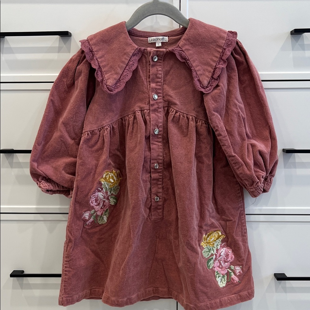 Limonada vintage pink corduroy dress with embroidery